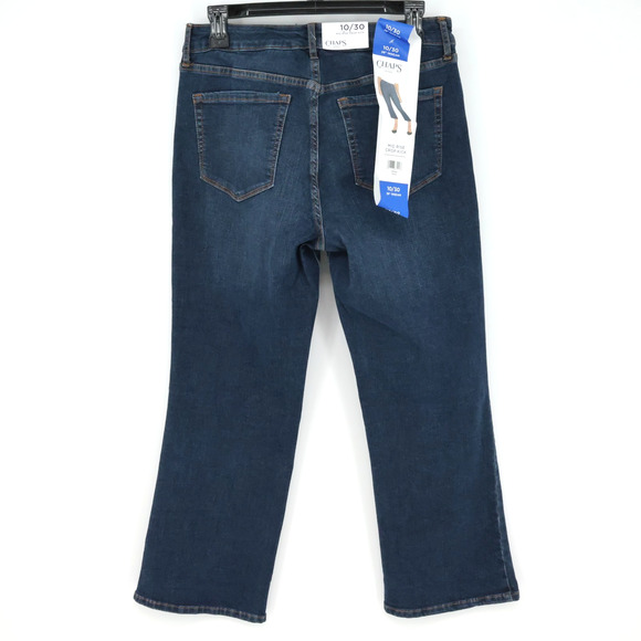 Chaps Jeans Womens 10 Blue Cotton Stretch Denim Mid Rise Crop Kick Flare 30W New - Picture 2 of 14